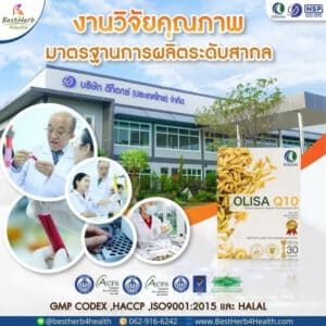 olisa q10 โอลิซ่าคิวเท็น งานวิจัยคุณภาพ มาตรฐานการผลิตระดับสากล GMP CODEX HACCP ISO9001